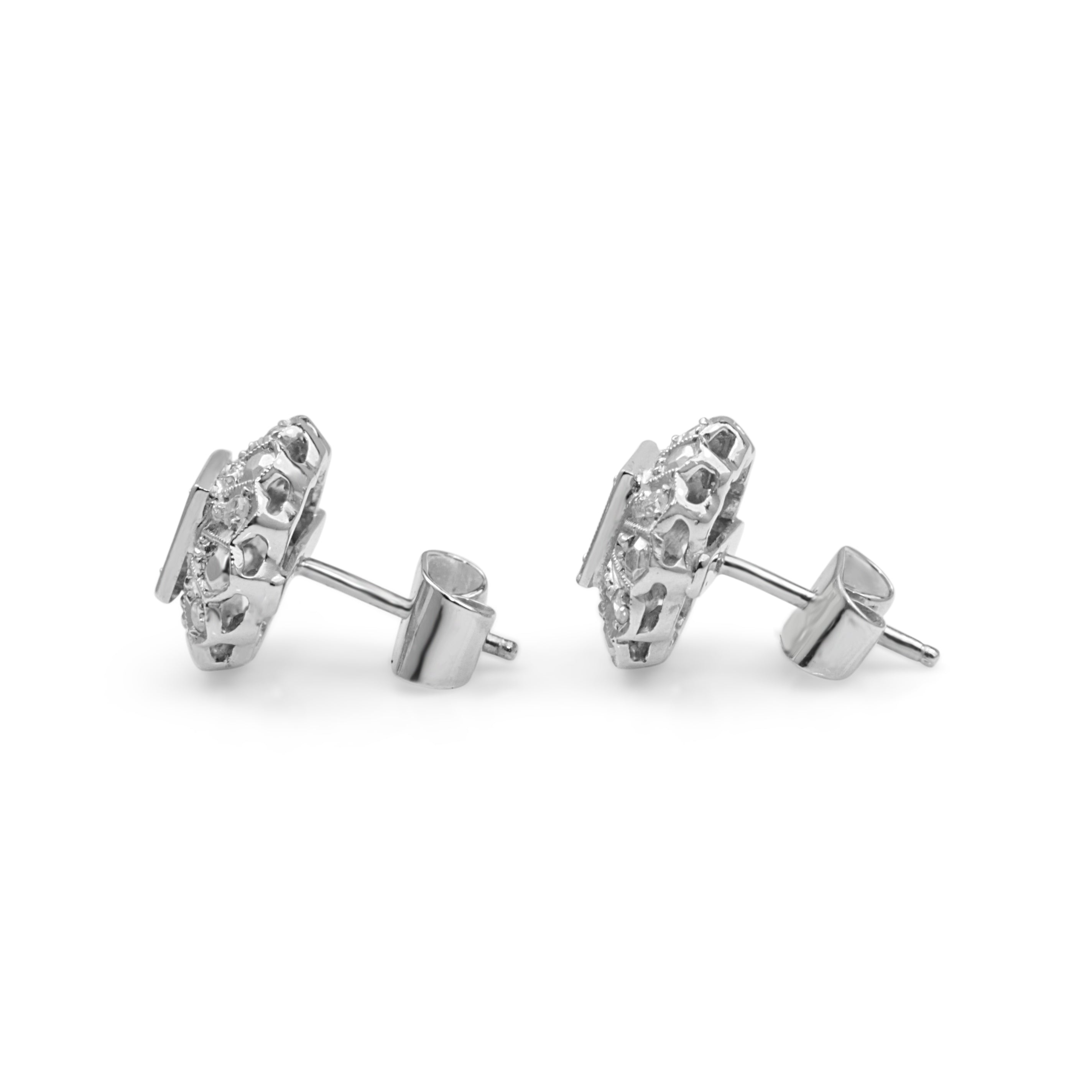 Palladium Art Deco Emerald and Diamond Stud Earrings