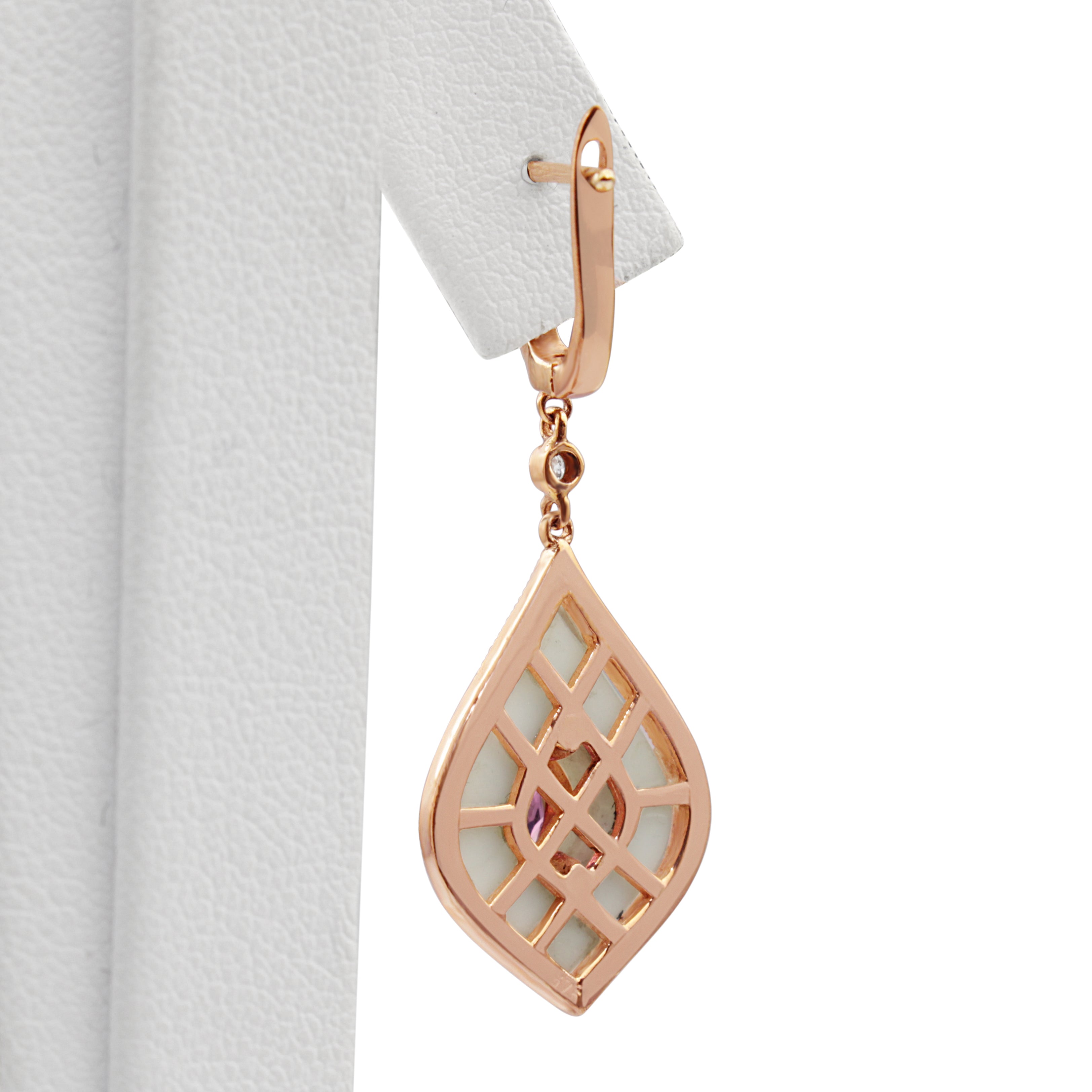 9ct Rose Gold Agate, Tourmaline and Diamond Earrings