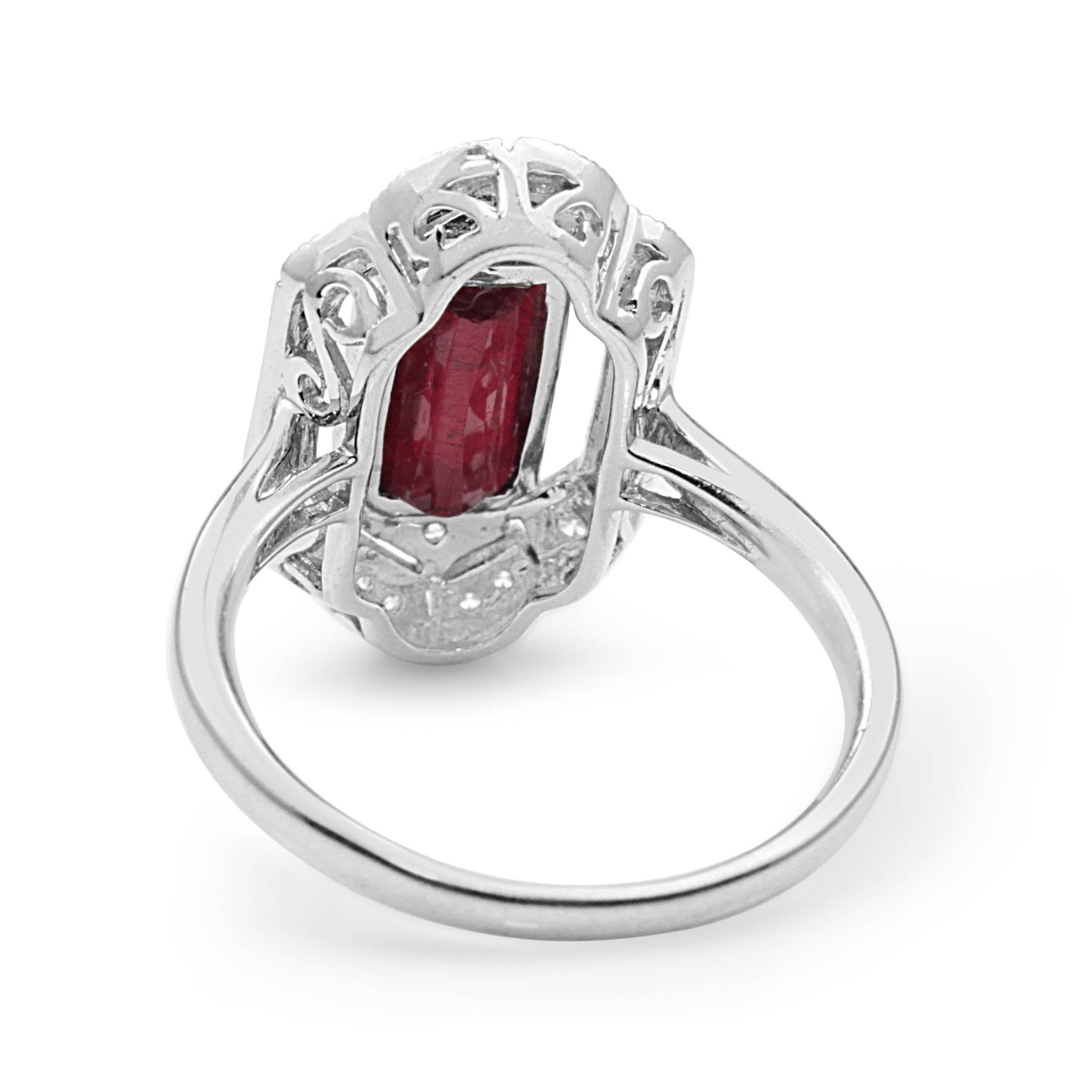 18ct White Gold Art Deco Style Treated Ruby and Diamond Ring
