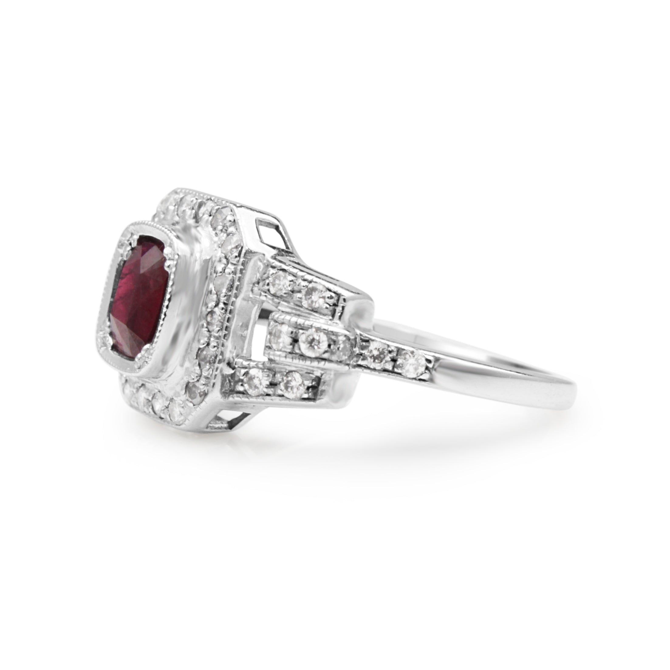 9ct white gold ruby diamond ring product shot Burlington Jewellery