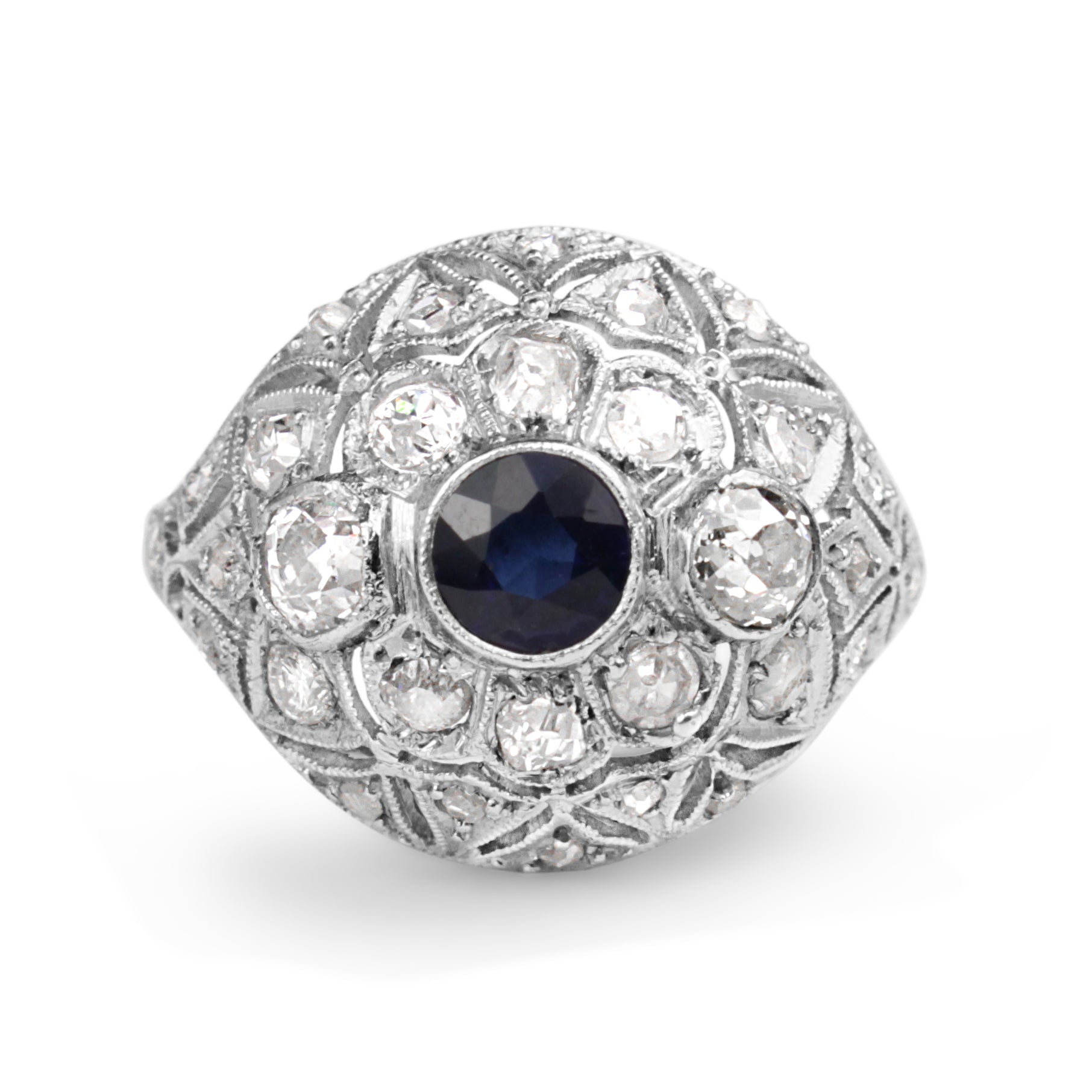 Art Deco sapphire and old cut diamond platinum ring Melbourne