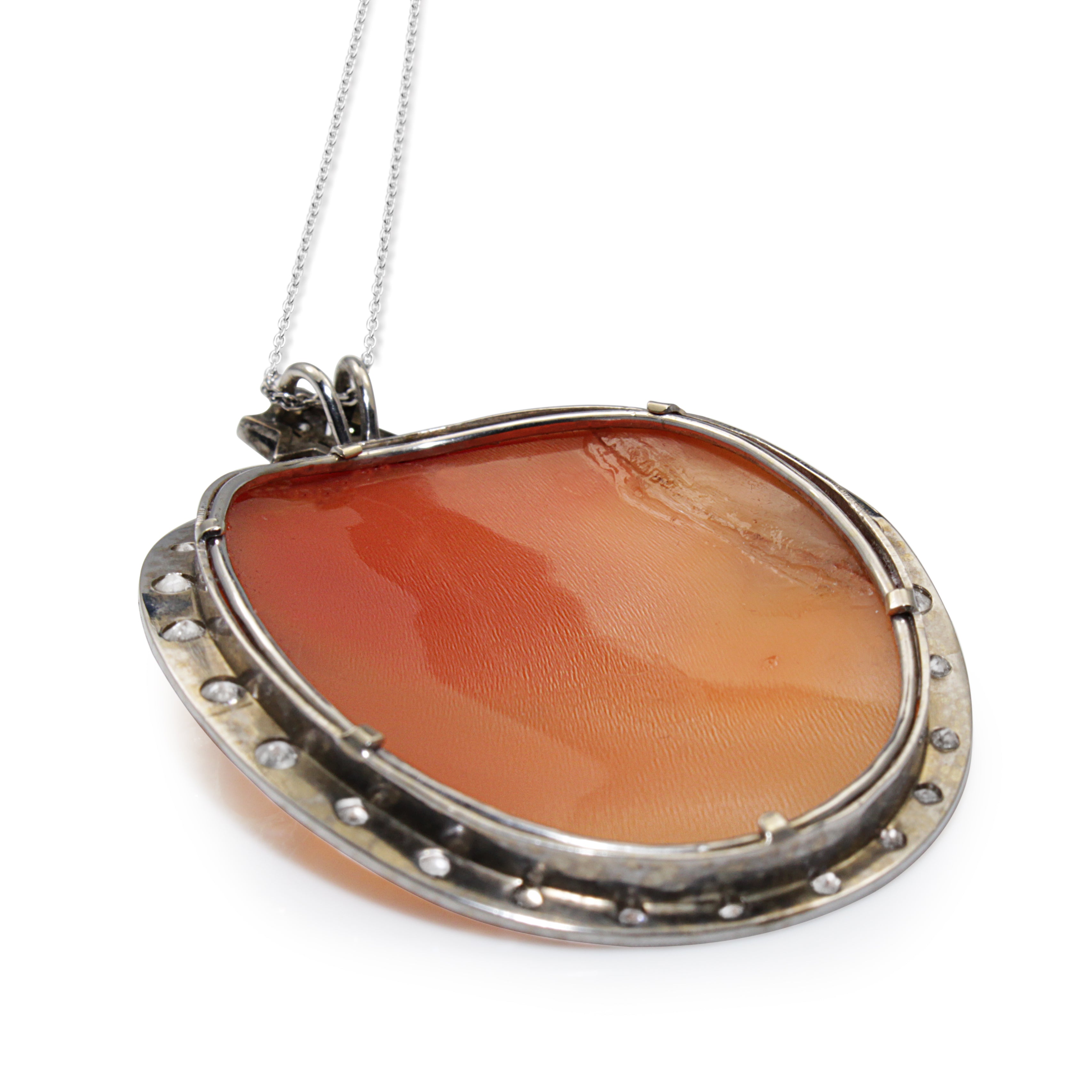 14ct White Gold Vintage Cameo and Diamond Necklace