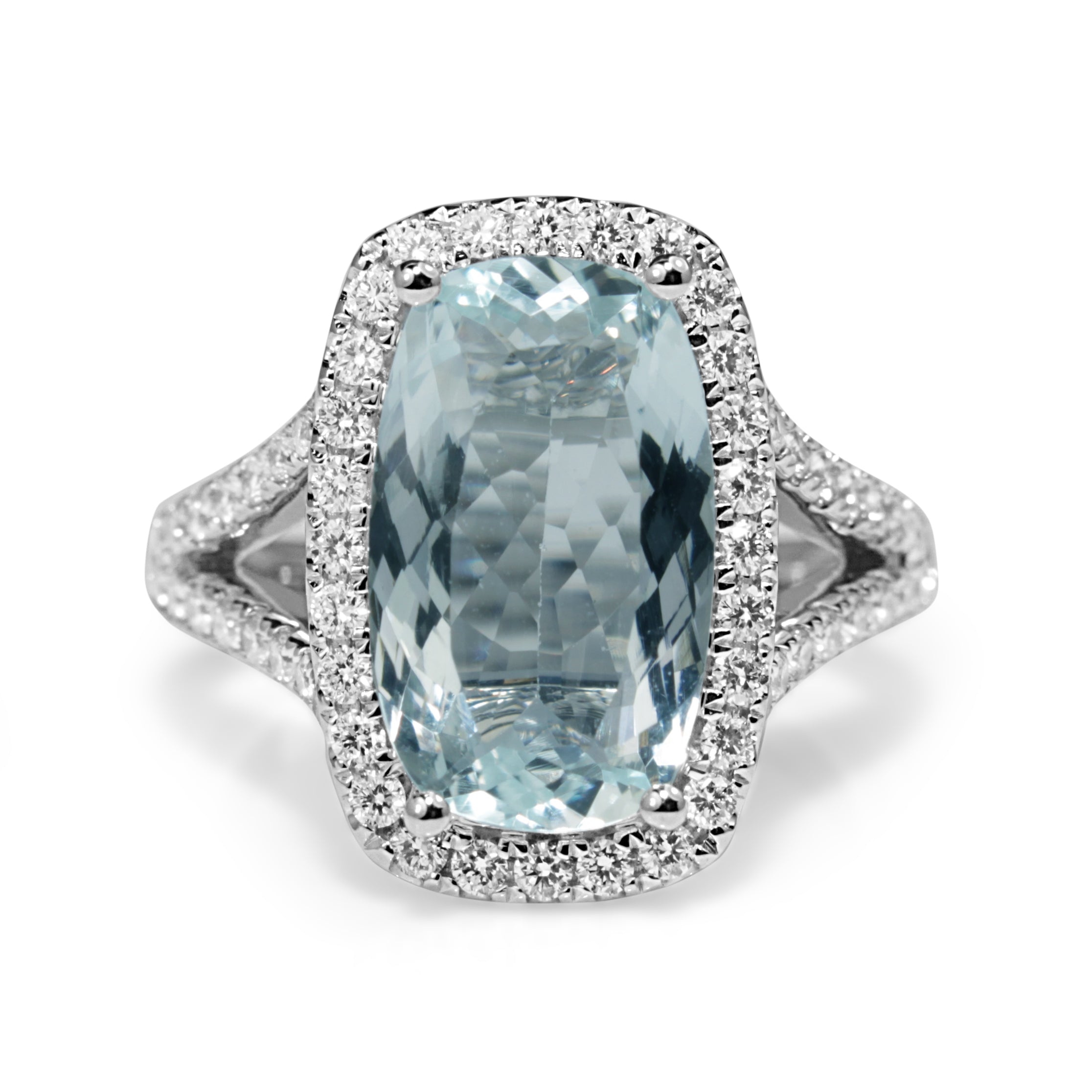 18ct White Gold Aquamarine and Diamond Halo Ring