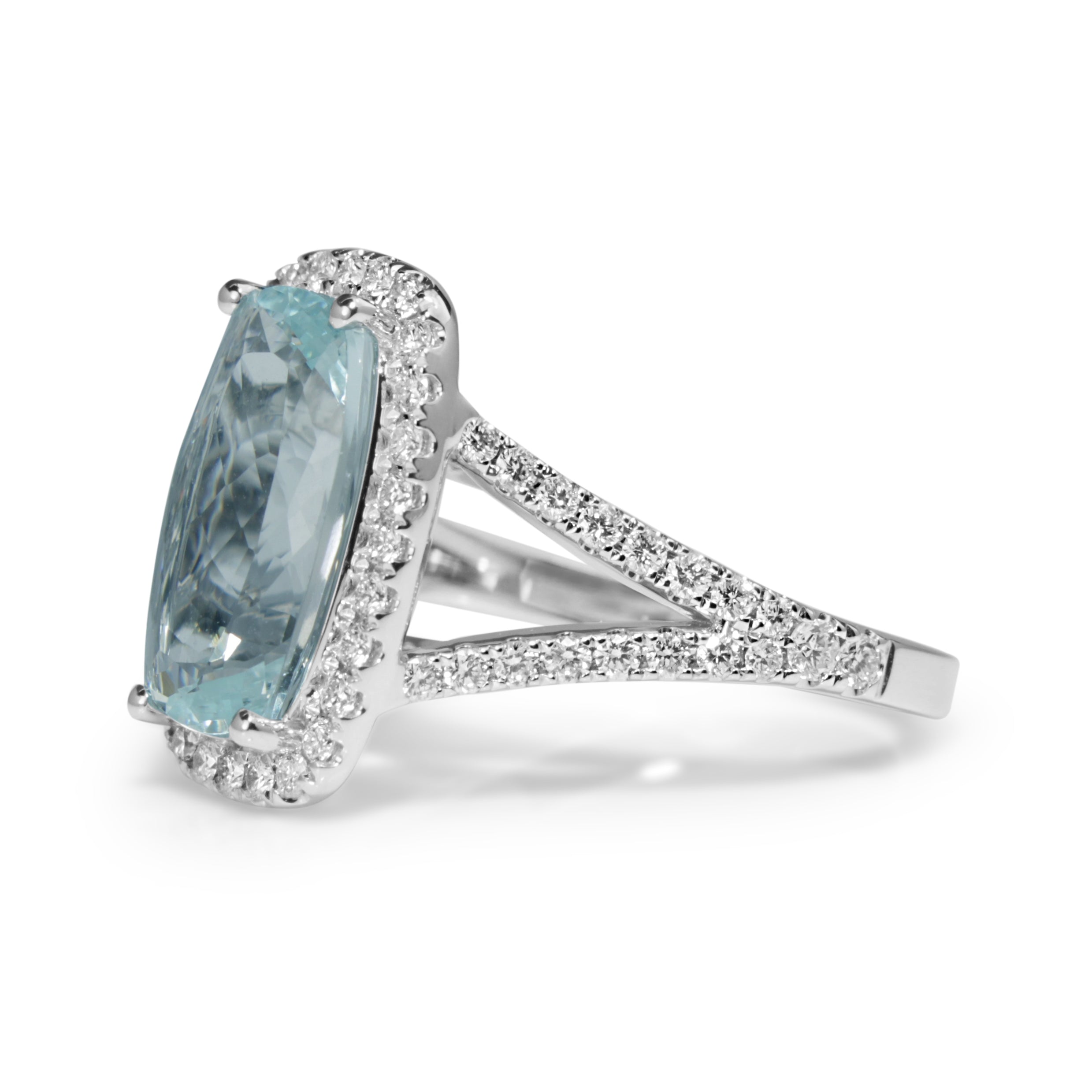 18ct White Gold Aquamarine and Diamond Halo Ring