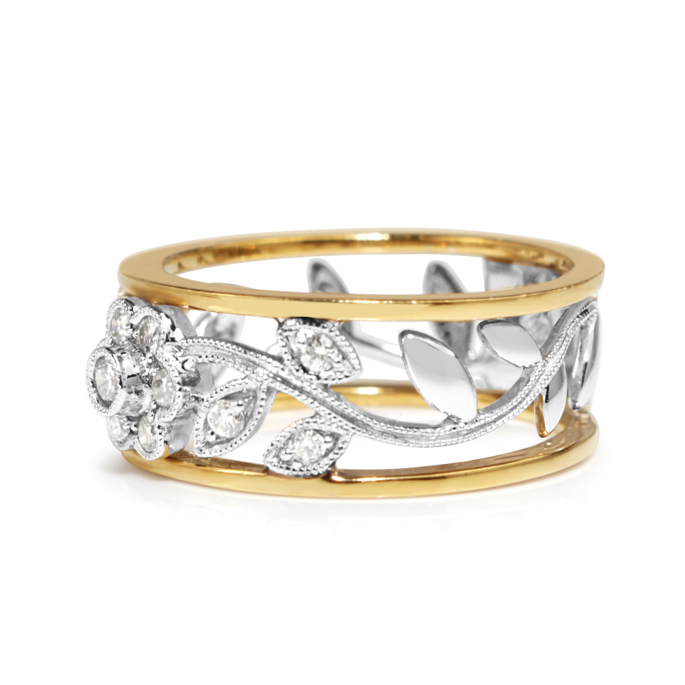 9ct Yellow and White Gold Floral Diamond Ring