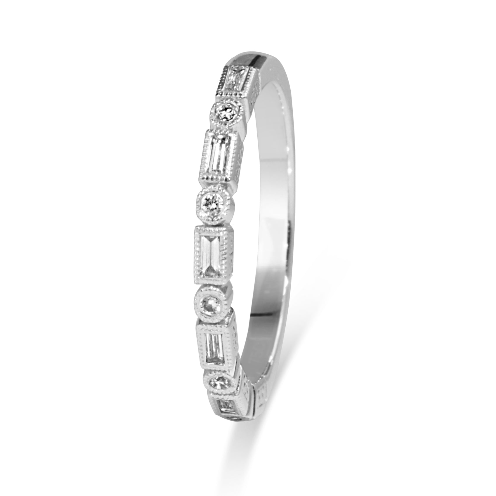 18ct White Gold Deco Style Fine Diamond Band