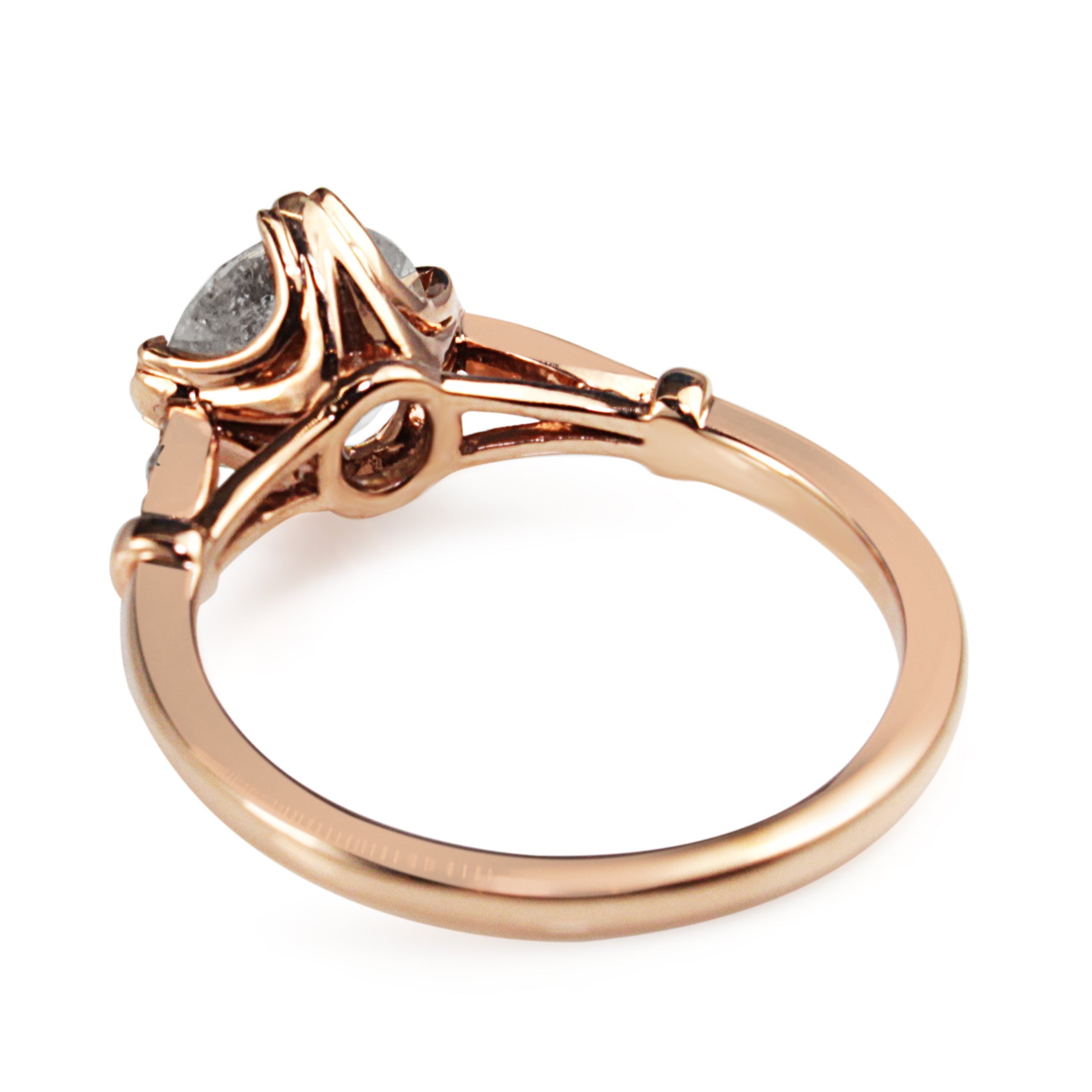 18ct Rose Gold Vintage Style Salt and Pepper Diamond Solitaire Ring