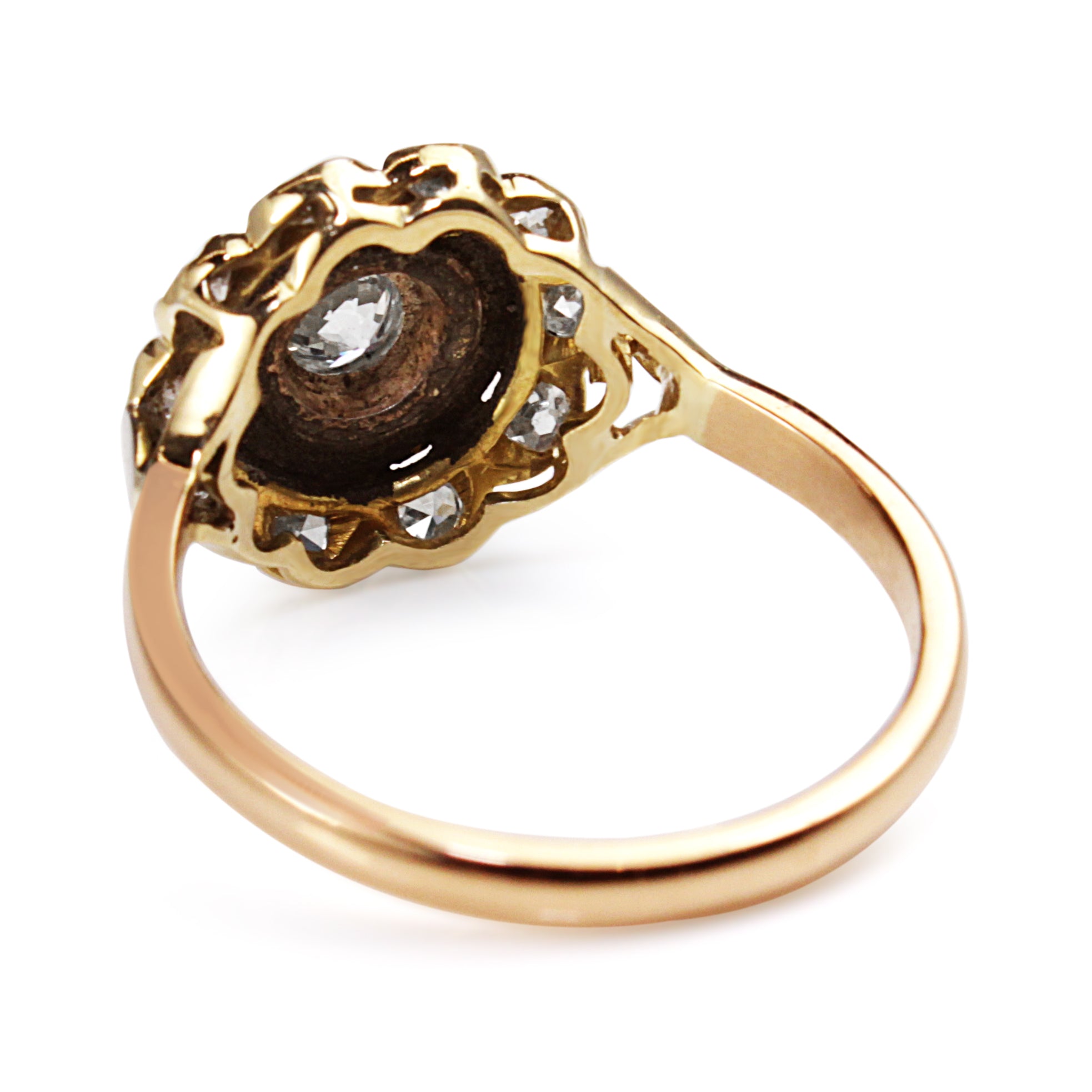 18ct Yellow and White Gold Deco Old Cut Diamond and Enamel Daisy Ring