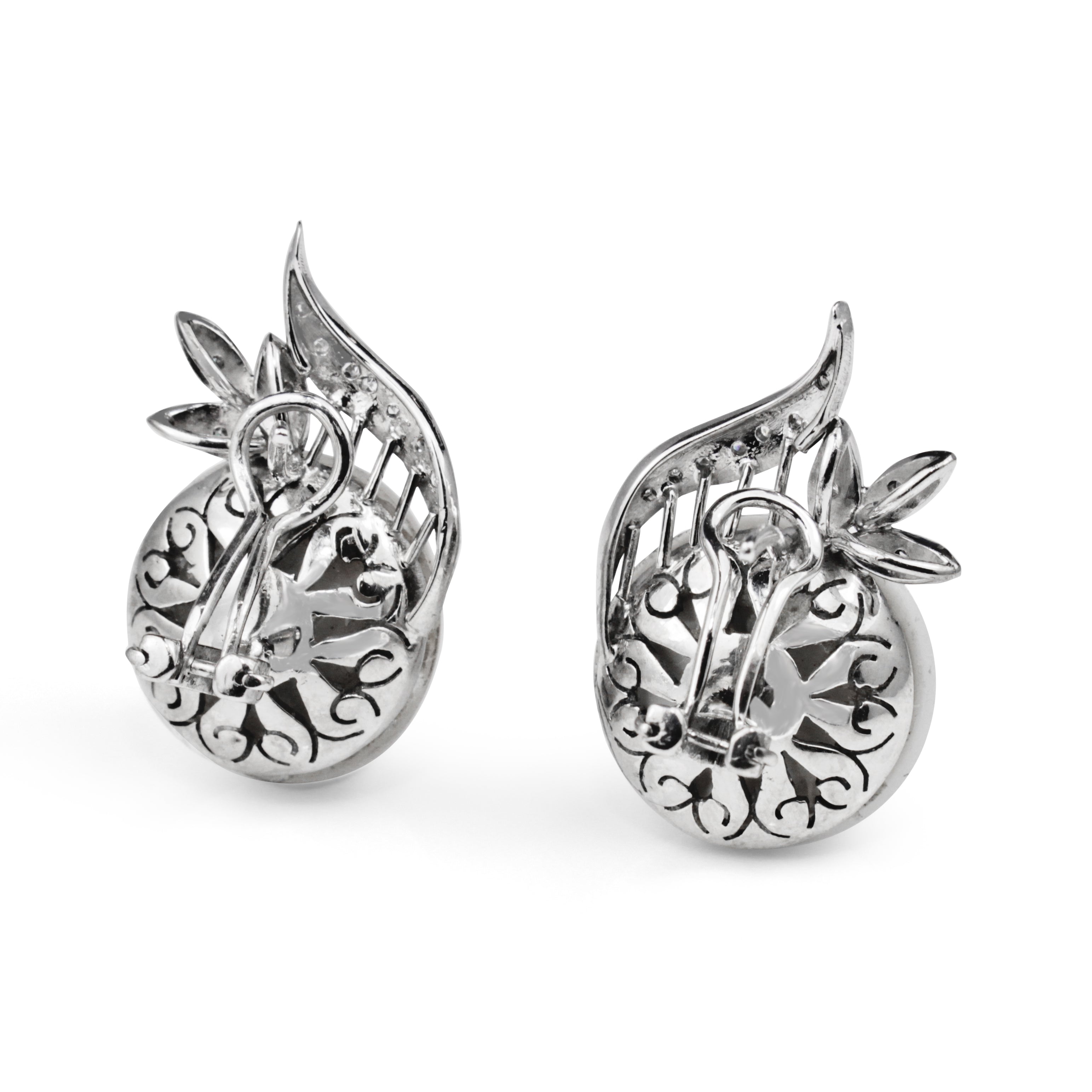 Palladium Art Deco Mabé Pearl and Diamond Stud Earrings
