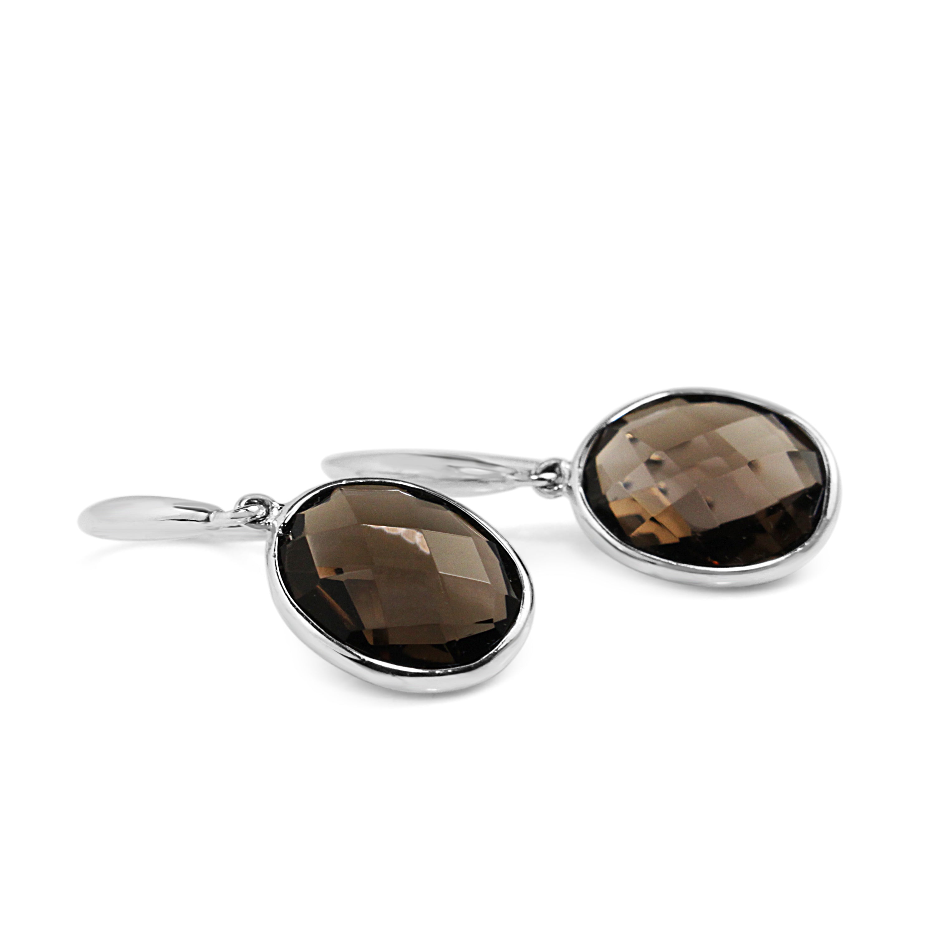 9ct White Gold Smokey Quartz Drop Earrings