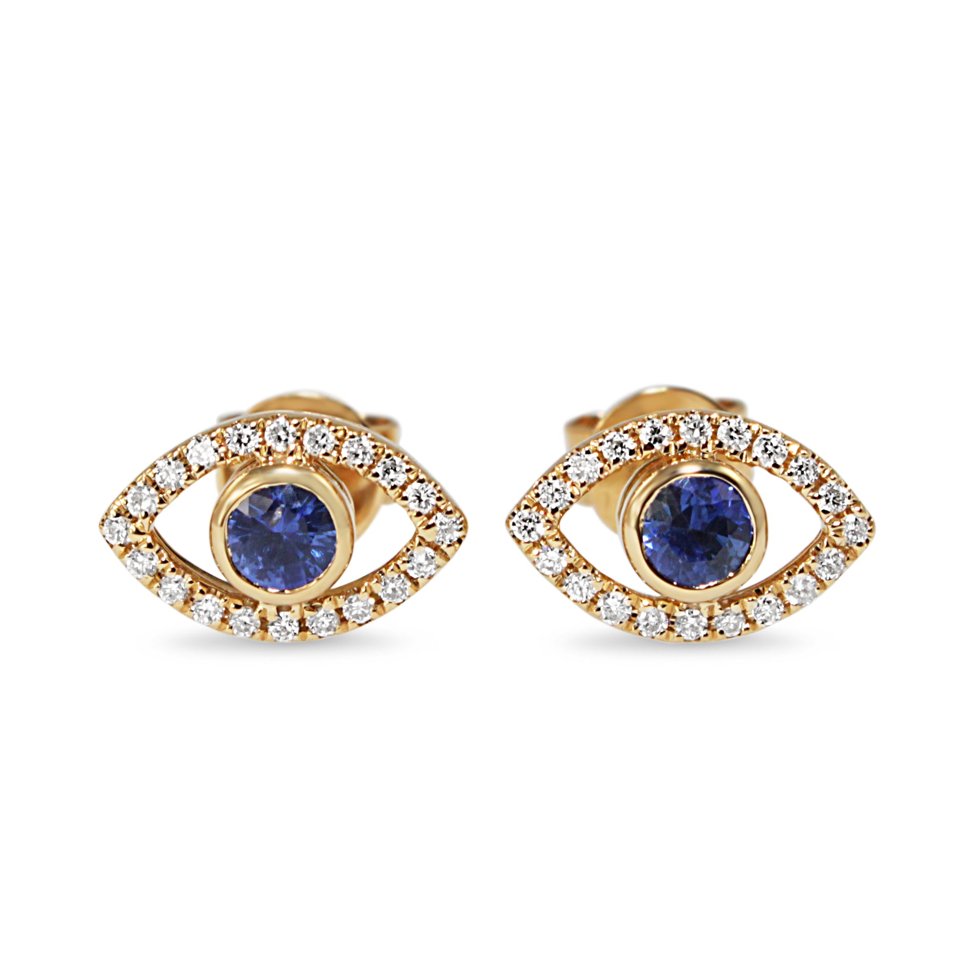 18ct Yellow Gold Sapphire and Diamond Evil Eye Stud Earrings
