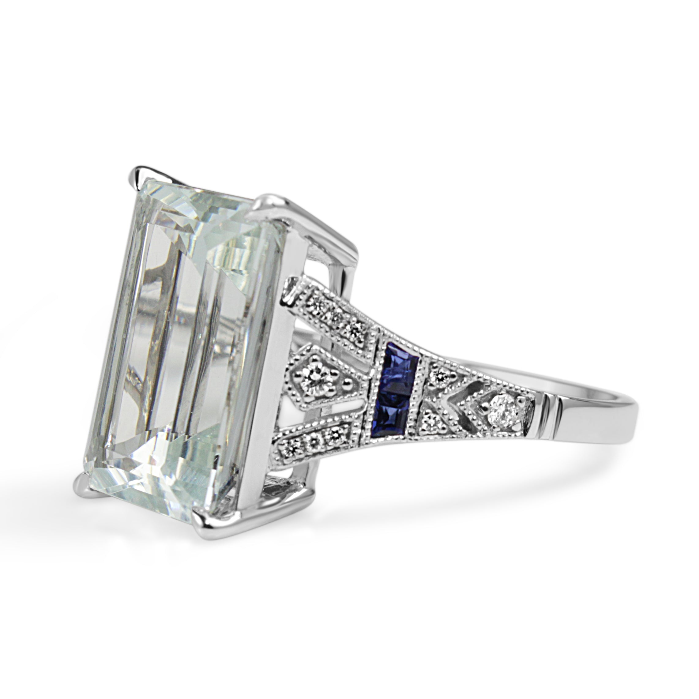 18ct White Gold Aquamarine, Sapphire and Diamond Ring