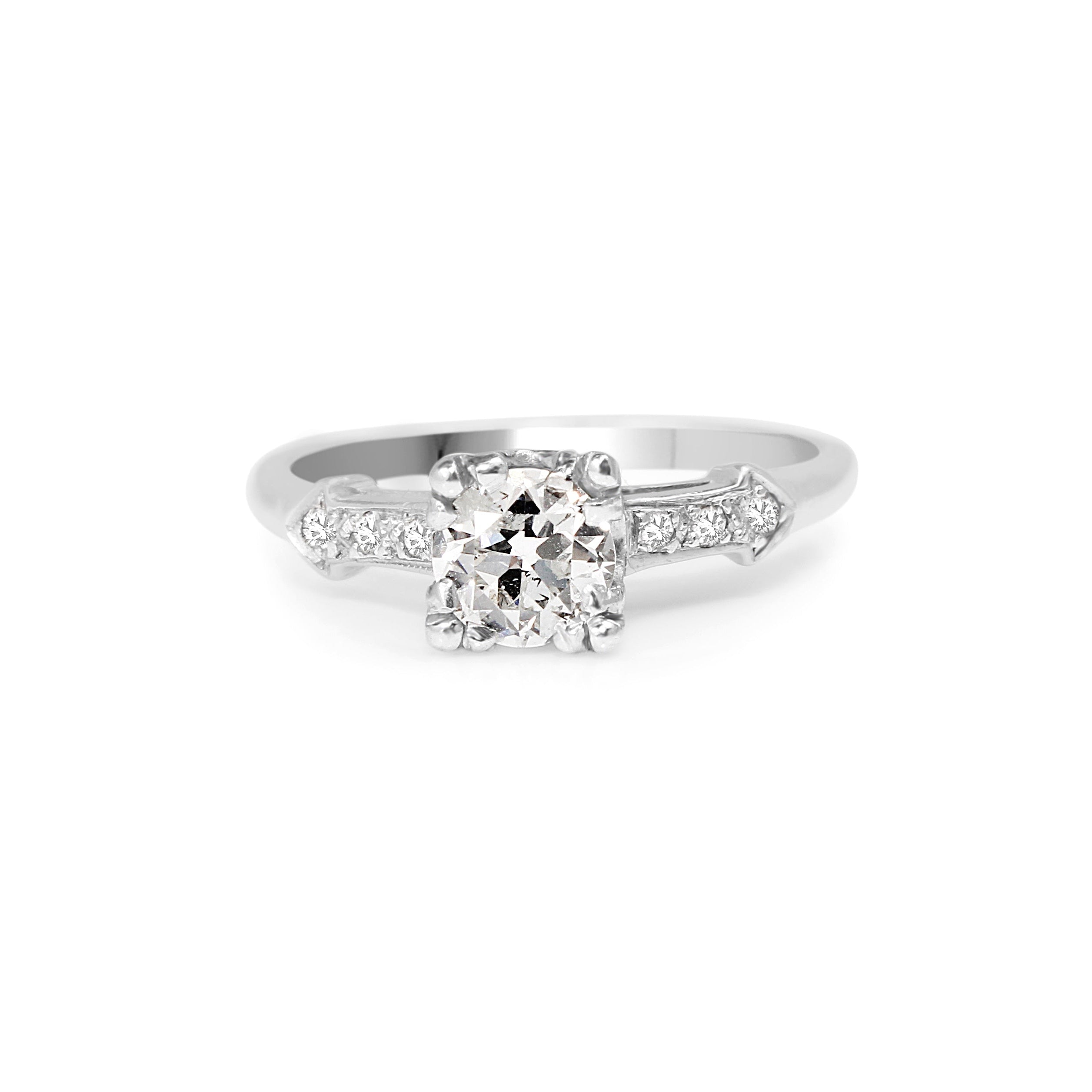 Platinum Art Deco Old Cut Diamond Ring, 0.75ct, H colour, P clarity, geometric arrow shoulders, vintage engagement ring Melbourne