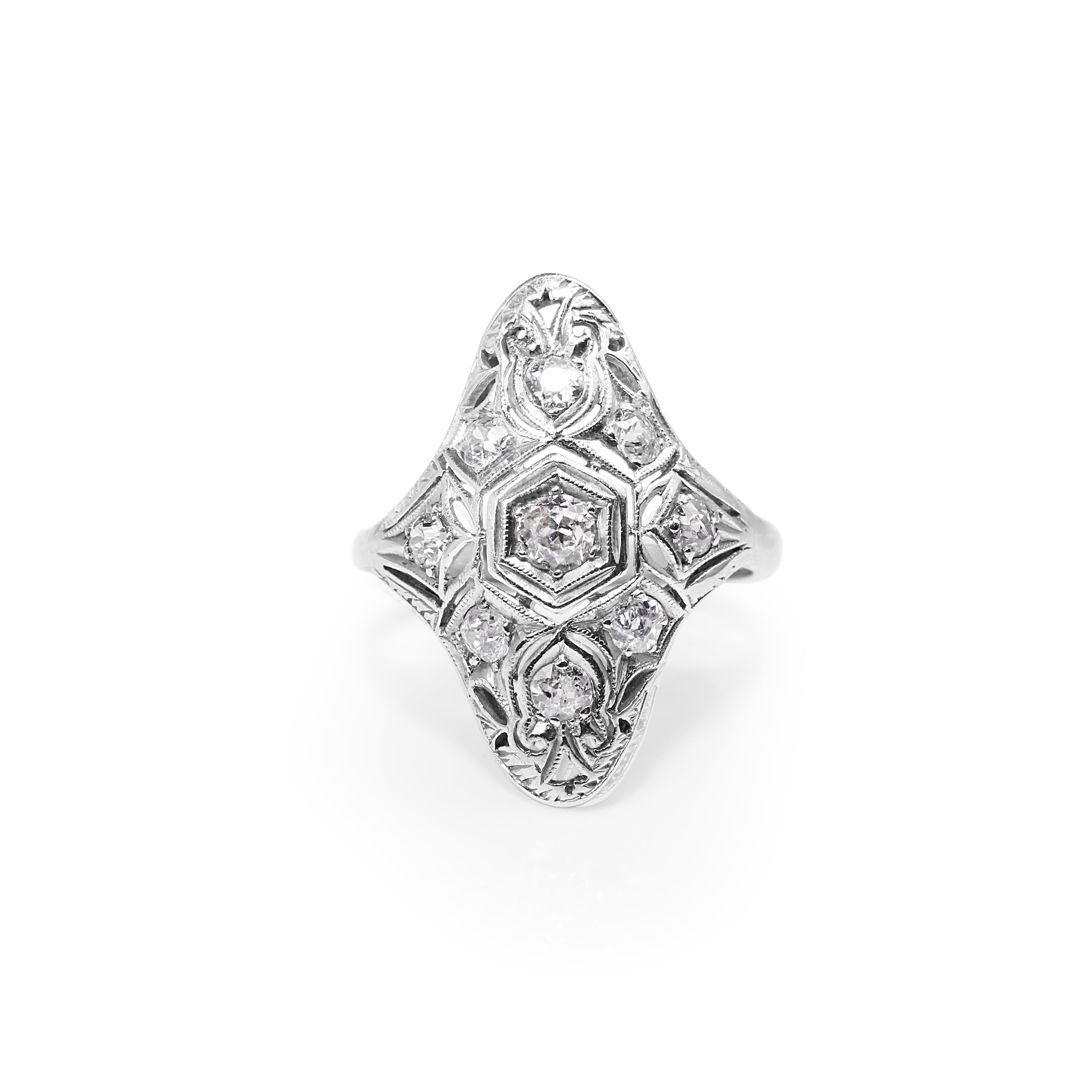 Platinum and 14ct White Gold Art Deco Old Cut Diamond Engagement Ring Melbourne