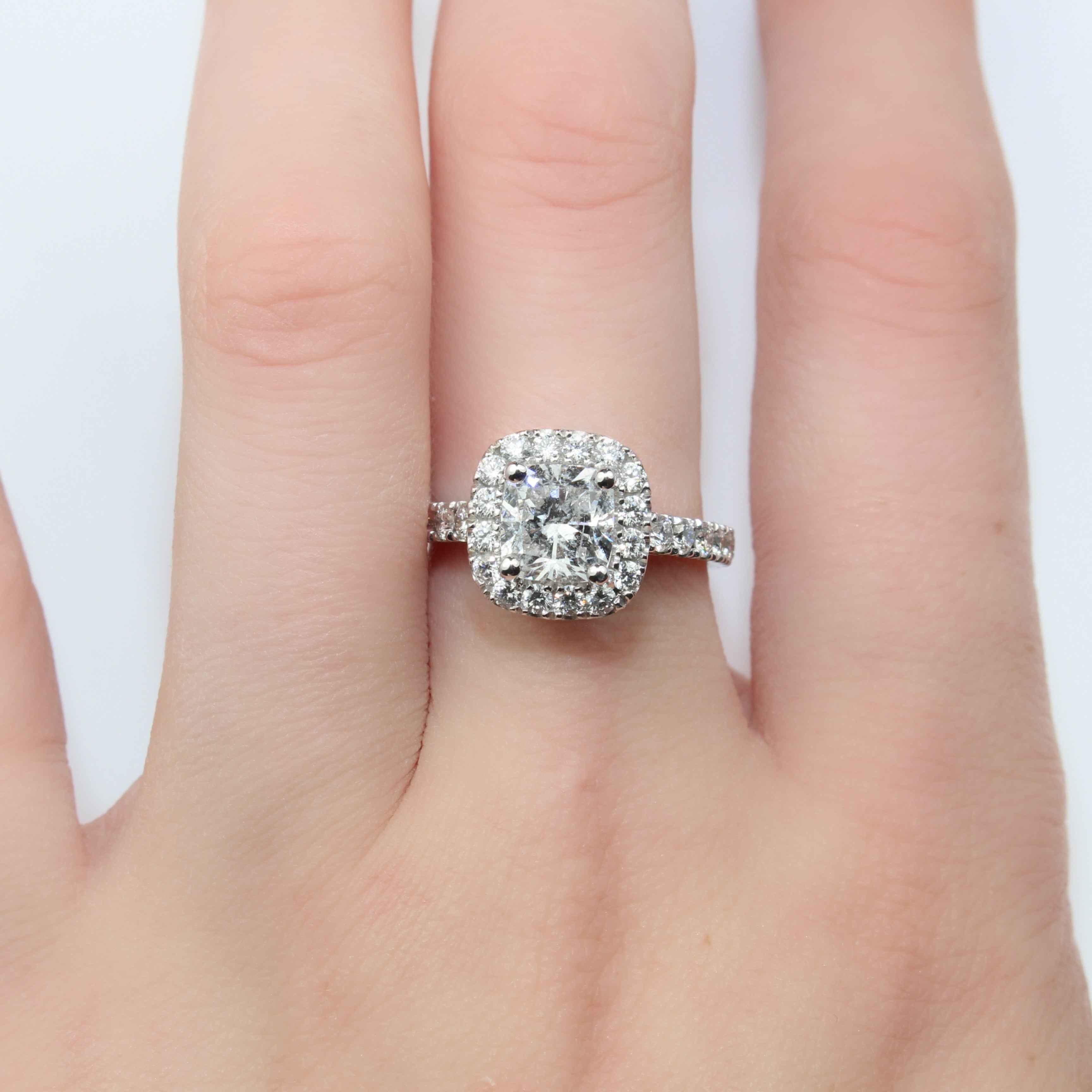 18ct White Gold Cushion Diamond Halo Ring