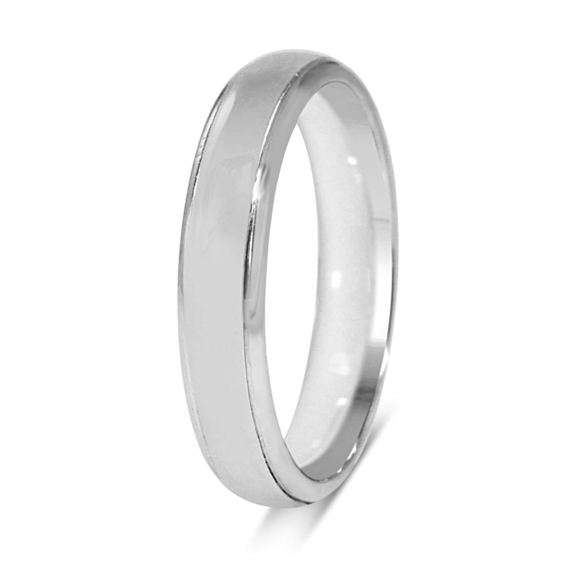 Front view of polished platinum 3.7mm wedding band