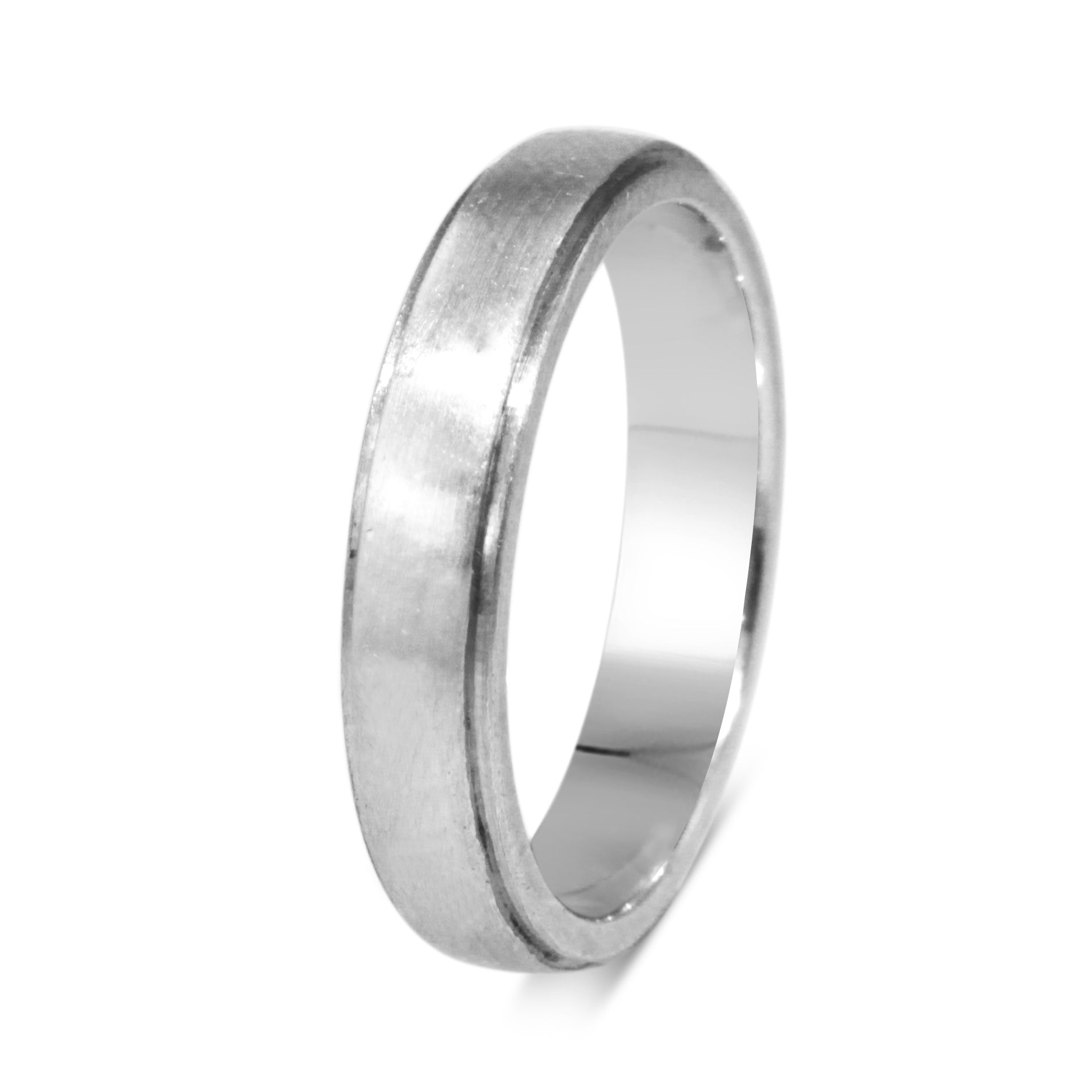 Side view of platinum matte finish wedding band