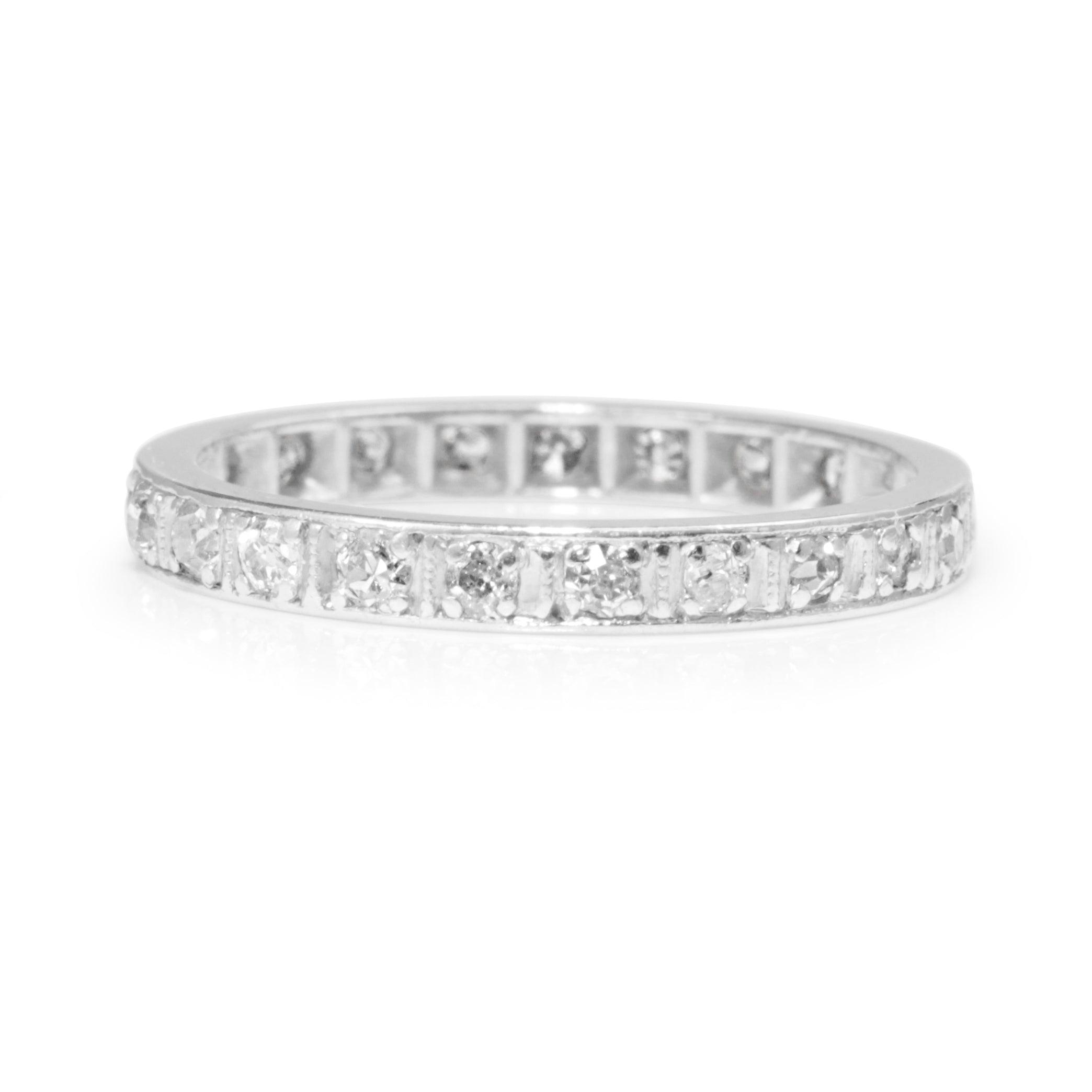 Front view of platinum single cut all round diamond band with 0.50ct total diamond weight