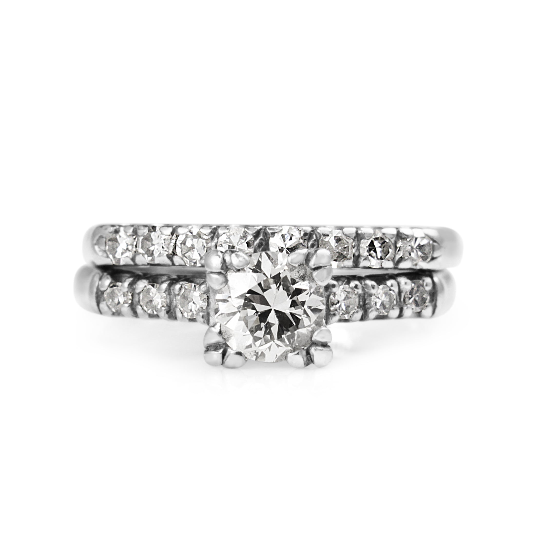 platinum vintage diamond solitaire ring with wedding band